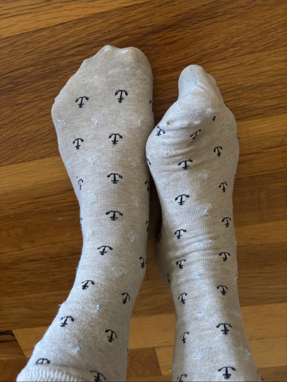 Crew Socks with Anchor Pattern - Light Beige